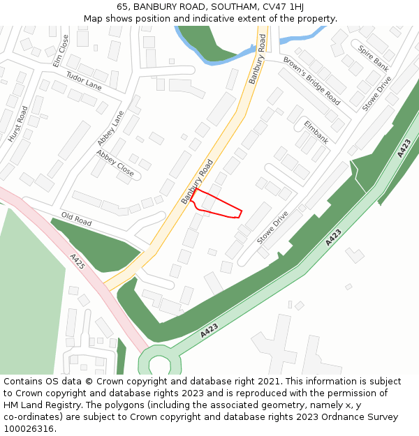 65, BANBURY ROAD, SOUTHAM, CV47 1HJ: Location map and indicative extent of plot