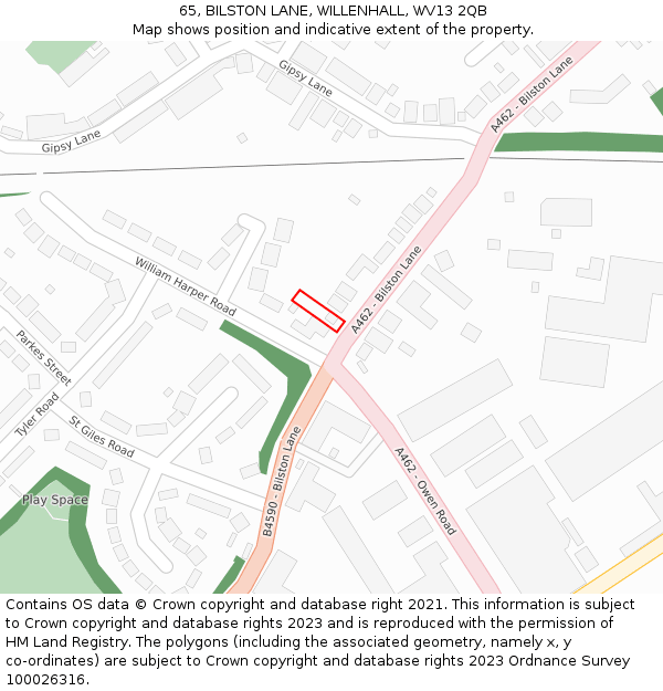 65, BILSTON LANE, WILLENHALL, WV13 2QB: Location map and indicative extent of plot