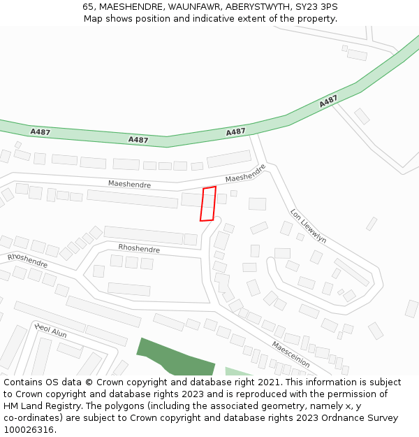 65, MAESHENDRE, WAUNFAWR, ABERYSTWYTH, SY23 3PS: Location map and indicative extent of plot