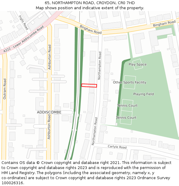 65, NORTHAMPTON ROAD, CROYDON, CR0 7HD: Location map and indicative extent of plot