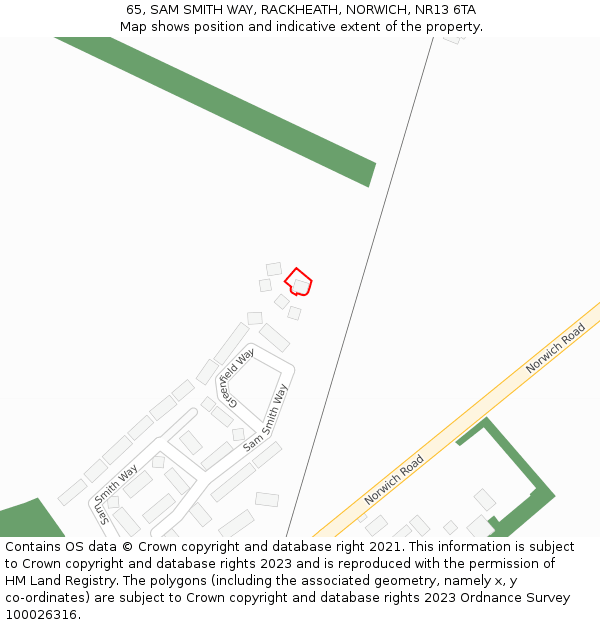 65, SAM SMITH WAY, RACKHEATH, NORWICH, NR13 6TA: Location map and indicative extent of plot