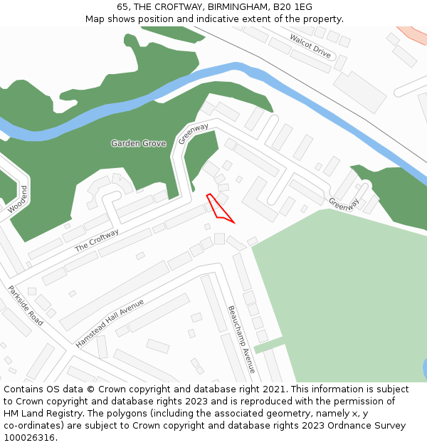 65, THE CROFTWAY, BIRMINGHAM, B20 1EG: Location map and indicative extent of plot