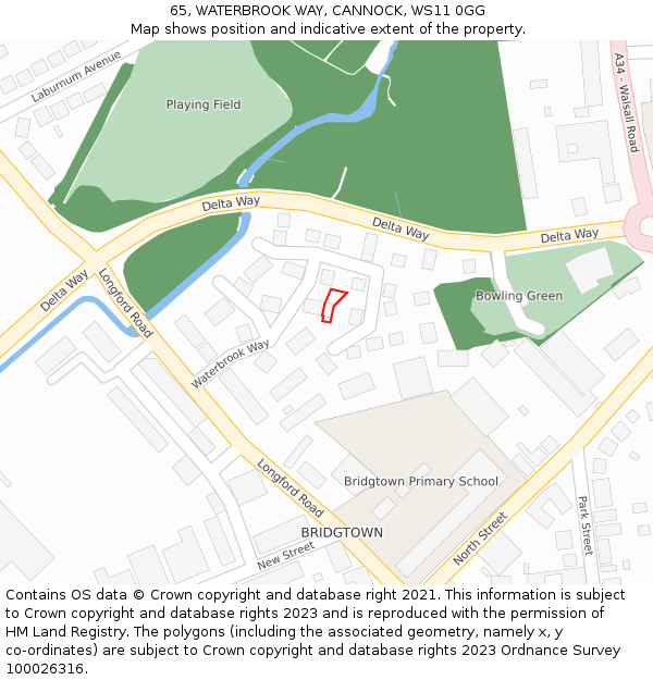 65, WATERBROOK WAY, CANNOCK, WS11 0GG: Location map and indicative extent of plot