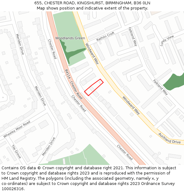 655, CHESTER ROAD, KINGSHURST, BIRMINGHAM, B36 0LN: Location map and indicative extent of plot