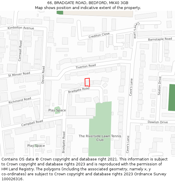 66, BRADGATE ROAD, BEDFORD, MK40 3GB: Location map and indicative extent of plot