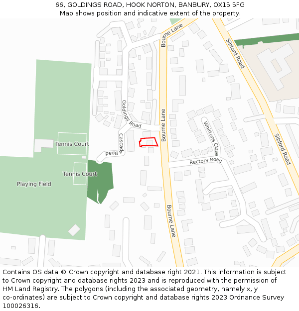 66, GOLDINGS ROAD, HOOK NORTON, BANBURY, OX15 5FG: Location map and indicative extent of plot