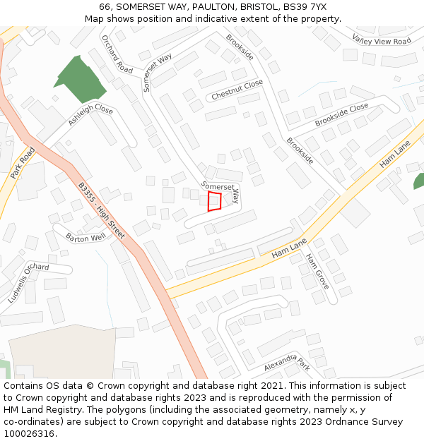 66, SOMERSET WAY, PAULTON, BRISTOL, BS39 7YX: Location map and indicative extent of plot