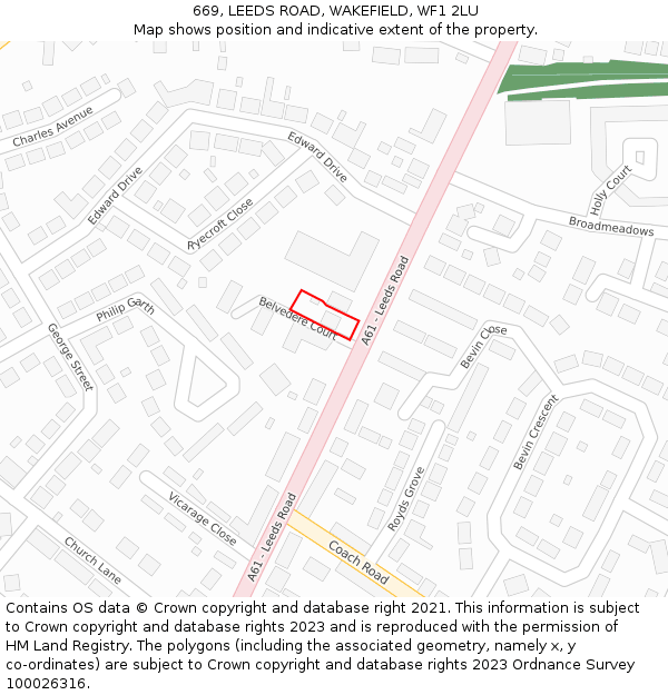 669, LEEDS ROAD, WAKEFIELD, WF1 2LU: Location map and indicative extent of plot