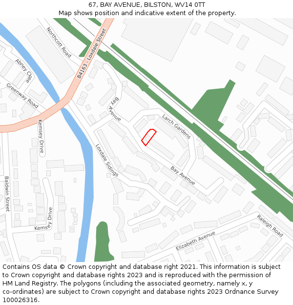 67, BAY AVENUE, BILSTON, WV14 0TT: Location map and indicative extent of plot