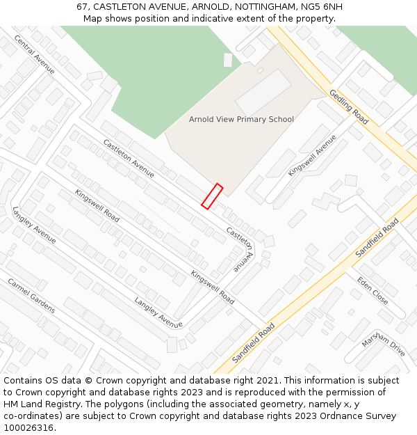 67, CASTLETON AVENUE, ARNOLD, NOTTINGHAM, NG5 6NH: Location map and indicative extent of plot