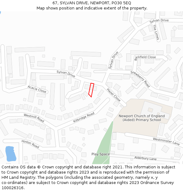 67, SYLVAN DRIVE, NEWPORT, PO30 5EQ: Location map and indicative extent of plot