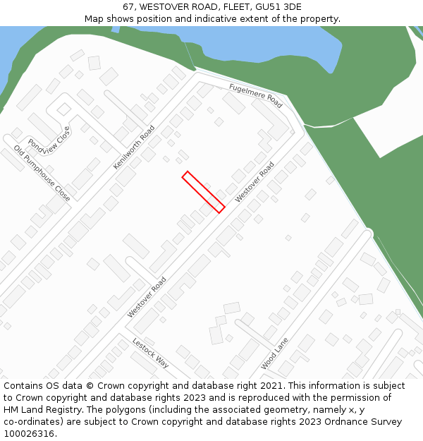 67, WESTOVER ROAD, FLEET, GU51 3DE: Location map and indicative extent of plot