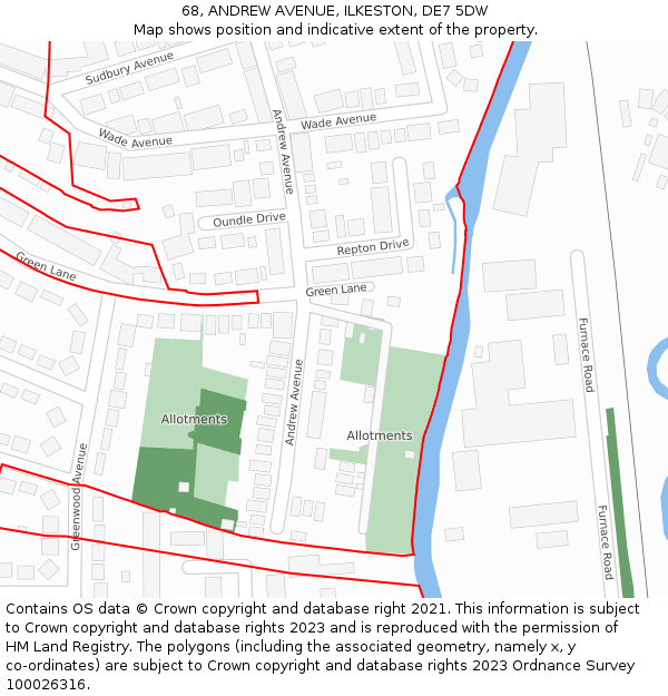 68, ANDREW AVENUE, ILKESTON, DE7 5DW: Location map and indicative extent of plot