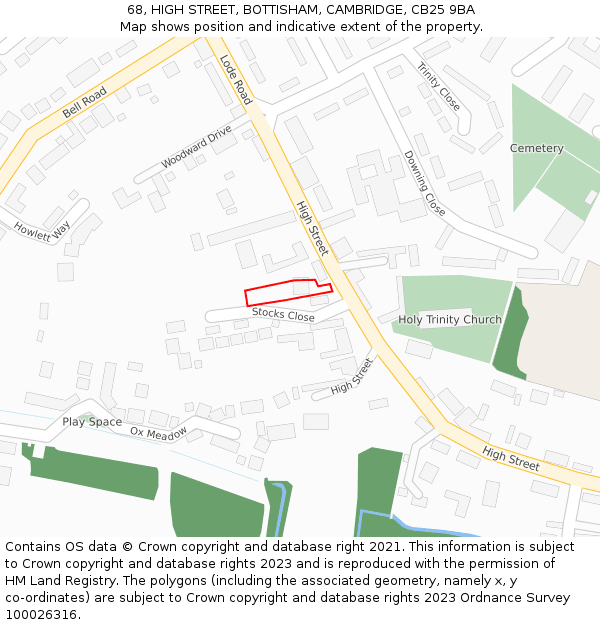 68, HIGH STREET, BOTTISHAM, CAMBRIDGE, CB25 9BA: Location map and indicative extent of plot