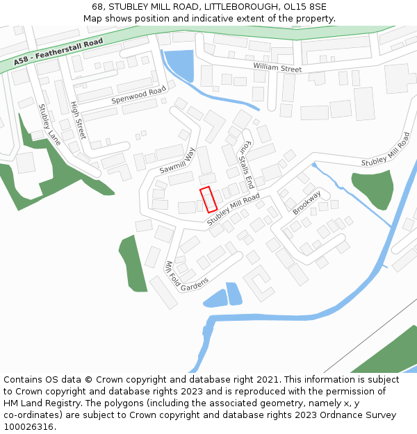 68, STUBLEY MILL ROAD, LITTLEBOROUGH, OL15 8SE: Location map and indicative extent of plot