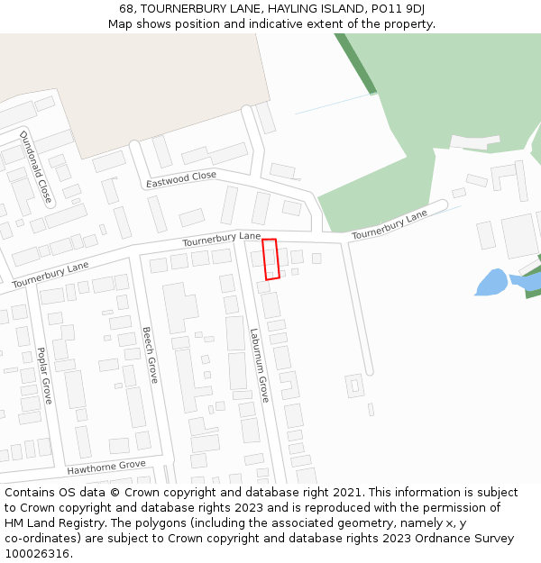 68, TOURNERBURY LANE, HAYLING ISLAND, PO11 9DJ: Location map and indicative extent of plot