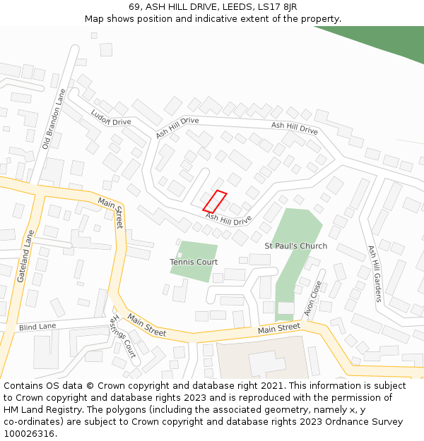 69, ASH HILL DRIVE, LEEDS, LS17 8JR: Location map and indicative extent of plot