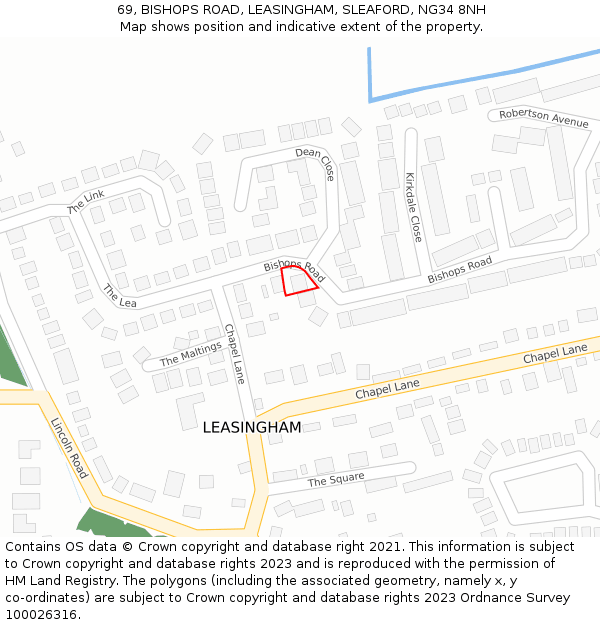 69, BISHOPS ROAD, LEASINGHAM, SLEAFORD, NG34 8NH: Location map and indicative extent of plot