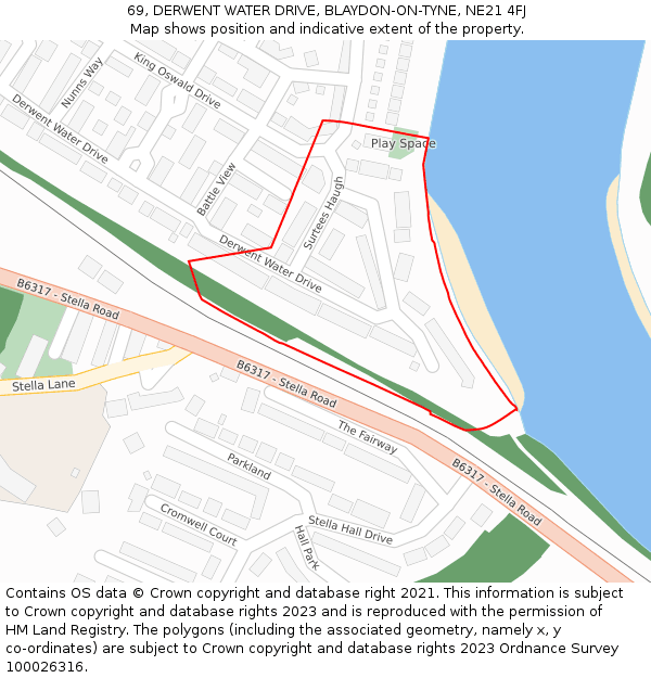 69, DERWENT WATER DRIVE, BLAYDON-ON-TYNE, NE21 4FJ: Location map and indicative extent of plot