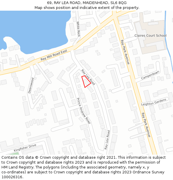 69, RAY LEA ROAD, MAIDENHEAD, SL6 8QG: Location map and indicative extent of plot