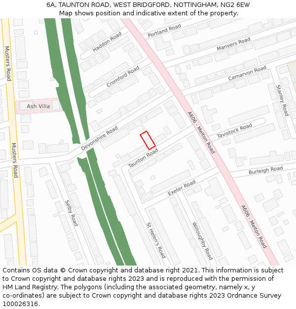 6A, TAUNTON ROAD, WEST BRIDGFORD, NOTTINGHAM, NG2 6EW: Location map and indicative extent of plot