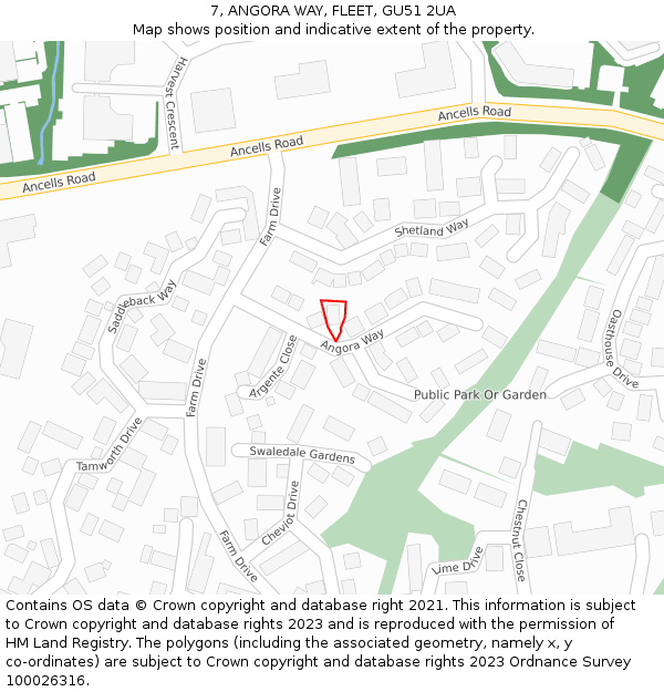 7, ANGORA WAY, FLEET, GU51 2UA: Location map and indicative extent of plot