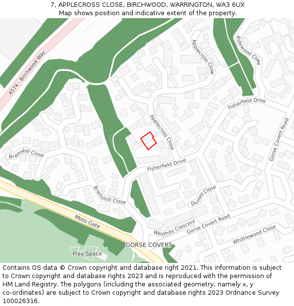 7, APPLECROSS CLOSE, BIRCHWOOD, WARRINGTON, WA3 6UX: Location map and indicative extent of plot