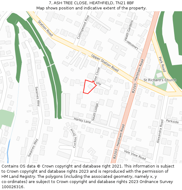 7, ASH TREE CLOSE, HEATHFIELD, TN21 8BF: Location map and indicative extent of plot