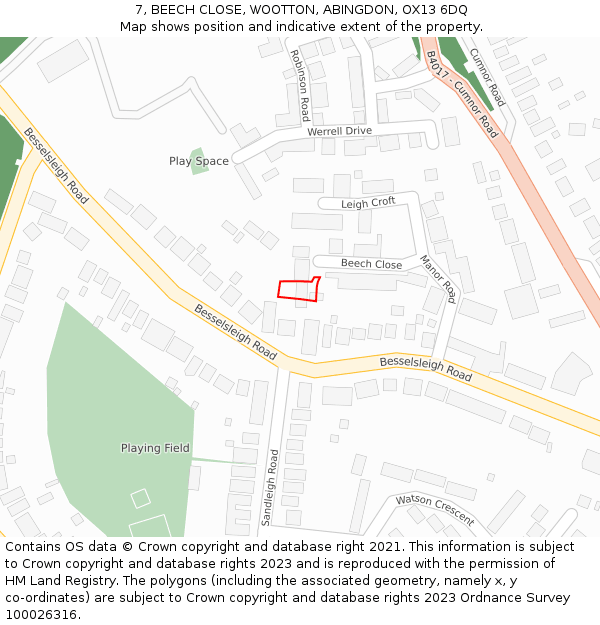 7, BEECH CLOSE, WOOTTON, ABINGDON, OX13 6DQ: Location map and indicative extent of plot