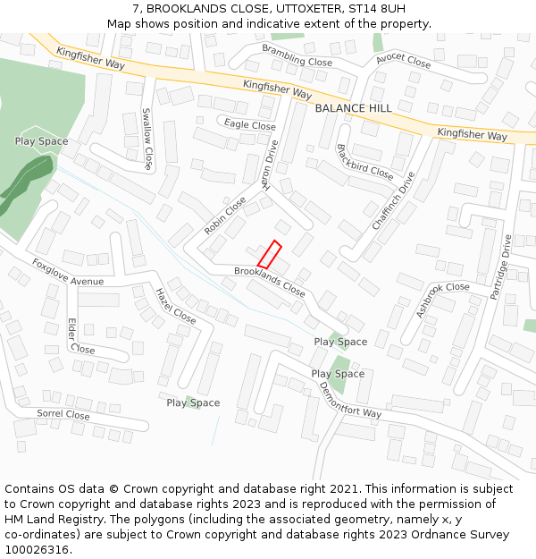 7, BROOKLANDS CLOSE, UTTOXETER, ST14 8UH: Location map and indicative extent of plot