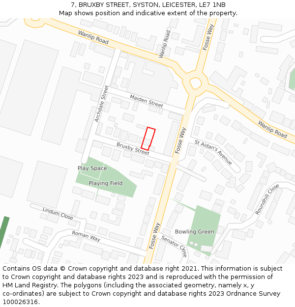 7, BRUXBY STREET, SYSTON, LEICESTER, LE7 1NB: Location map and indicative extent of plot