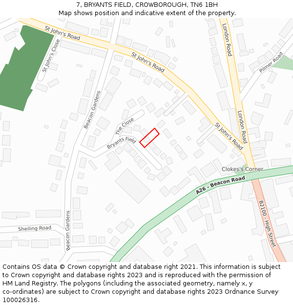 7, BRYANTS FIELD, CROWBOROUGH, TN6 1BH: Location map and indicative extent of plot