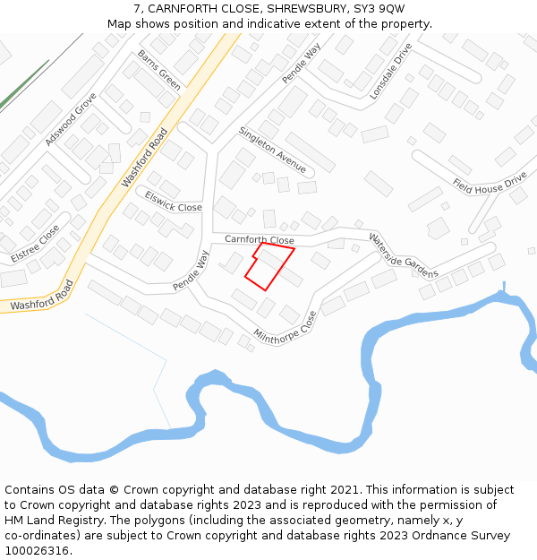 7, CARNFORTH CLOSE, SHREWSBURY, SY3 9QW: Location map and indicative extent of plot