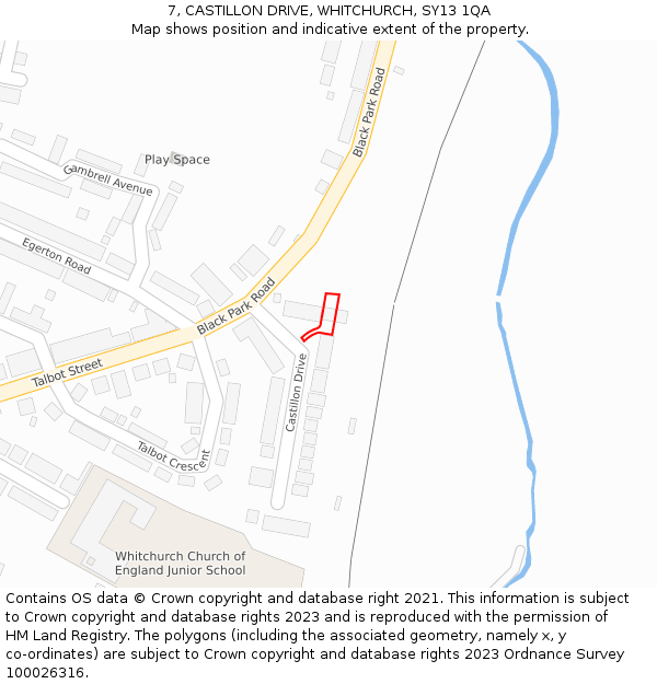 7, CASTILLON DRIVE, WHITCHURCH, SY13 1QA: Location map and indicative extent of plot