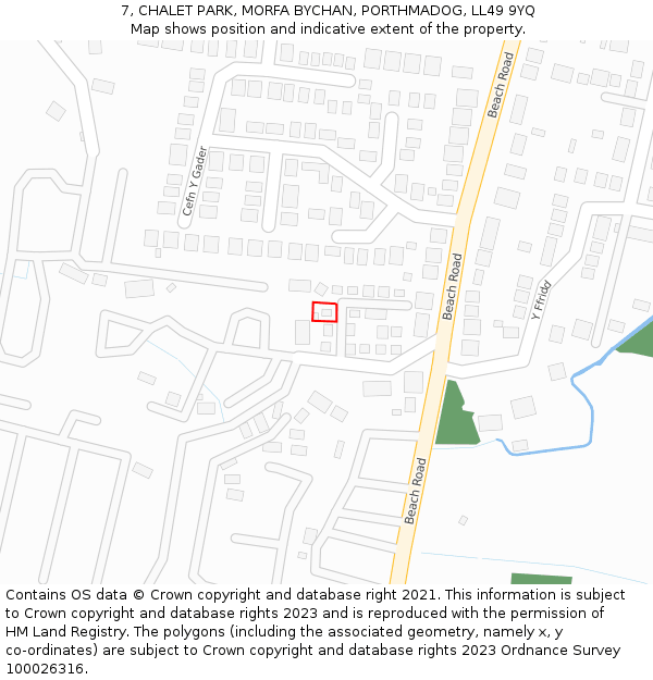 7, CHALET PARK, MORFA BYCHAN, PORTHMADOG, LL49 9YQ: Location map and indicative extent of plot