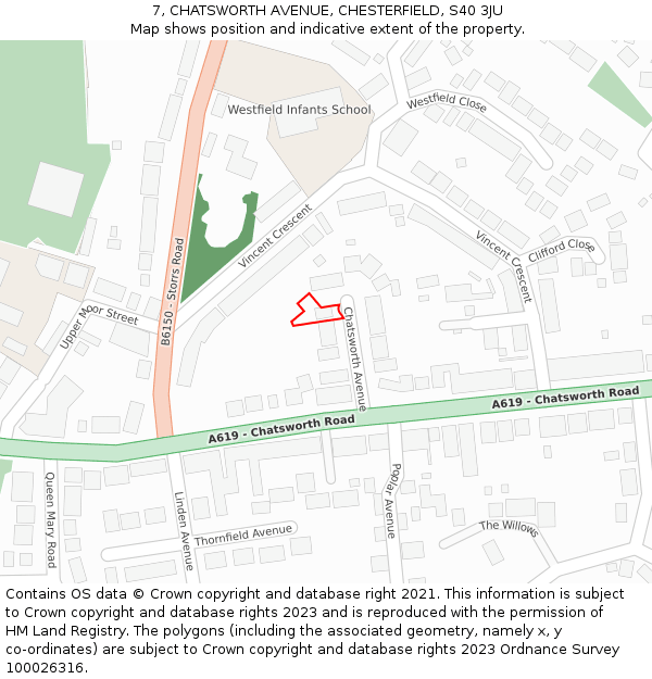 7, CHATSWORTH AVENUE, CHESTERFIELD, S40 3JU: Location map and indicative extent of plot