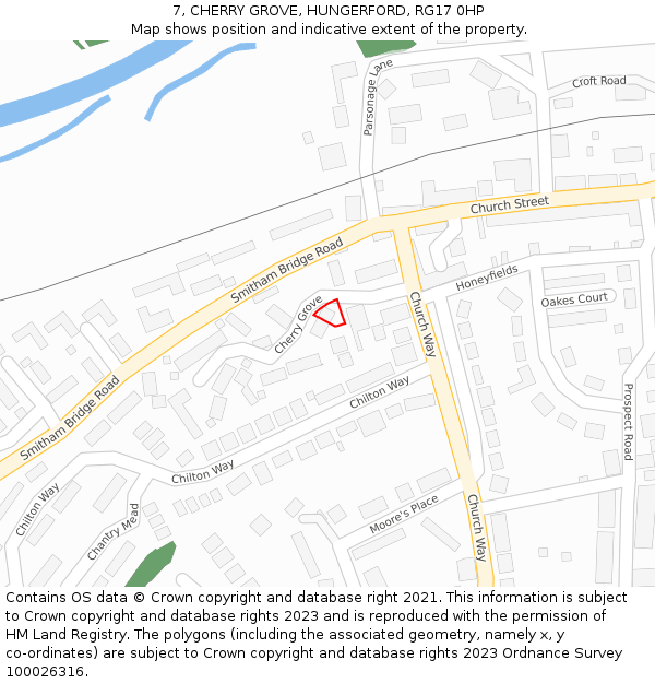 7, CHERRY GROVE, HUNGERFORD, RG17 0HP: Location map and indicative extent of plot