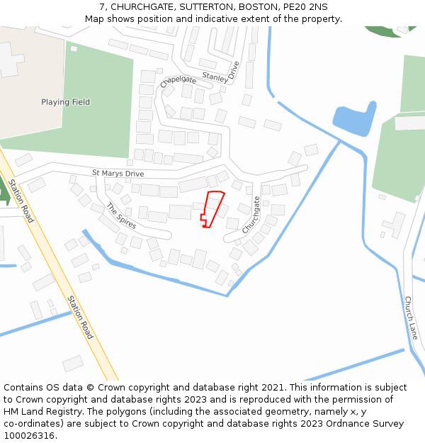 7, CHURCHGATE, SUTTERTON, BOSTON, PE20 2NS: Location map and indicative extent of plot