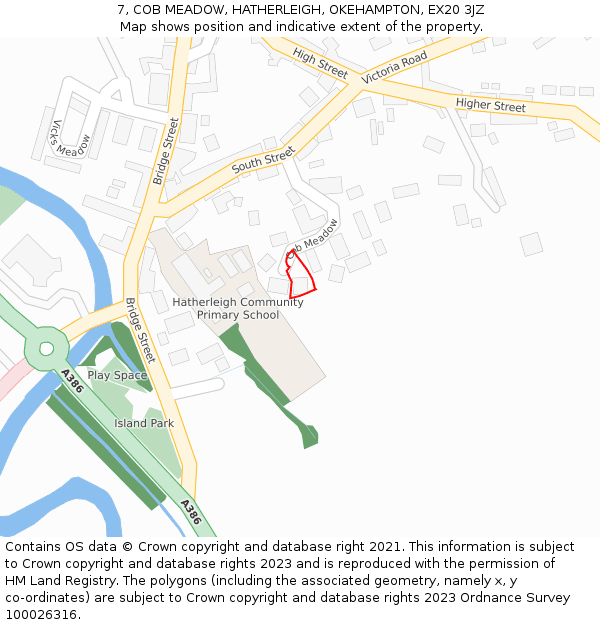 7, COB MEADOW, HATHERLEIGH, OKEHAMPTON, EX20 3JZ: Location map and indicative extent of plot