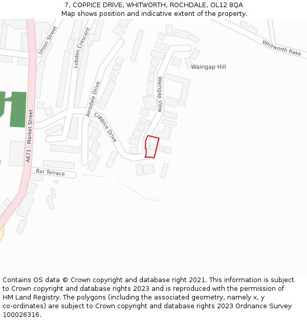 7, COPPICE DRIVE, WHITWORTH, ROCHDALE, OL12 8QA: Location map and indicative extent of plot