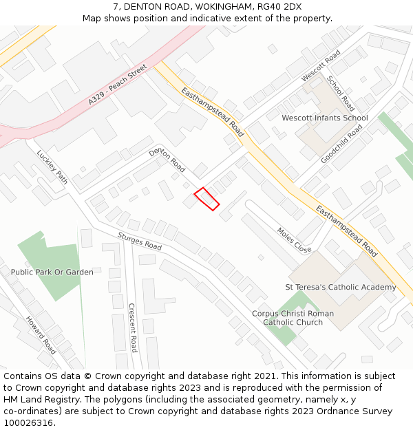 7, DENTON ROAD, WOKINGHAM, RG40 2DX: Location map and indicative extent of plot