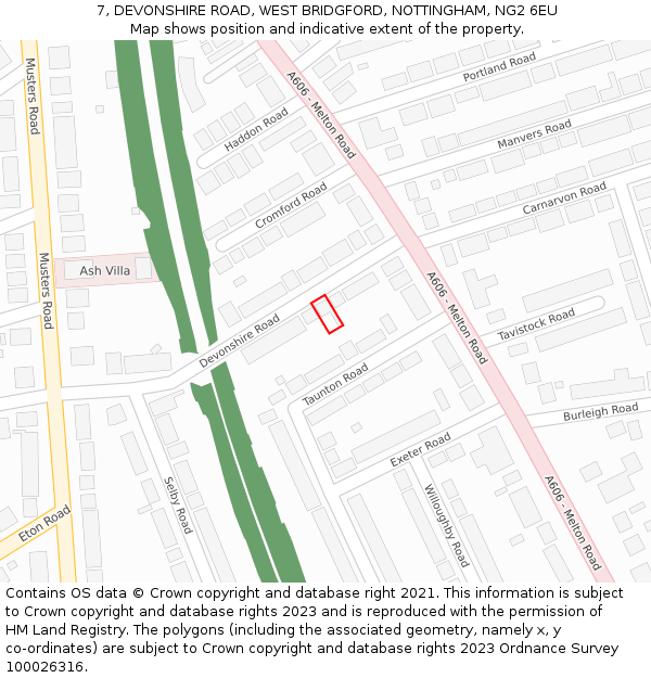 7, DEVONSHIRE ROAD, WEST BRIDGFORD, NOTTINGHAM, NG2 6EU: Location map and indicative extent of plot