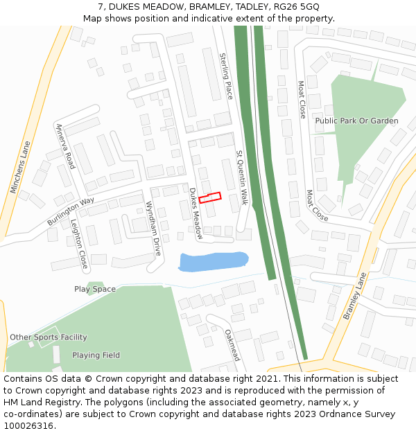 7, DUKES MEADOW, BRAMLEY, TADLEY, RG26 5GQ: Location map and indicative extent of plot