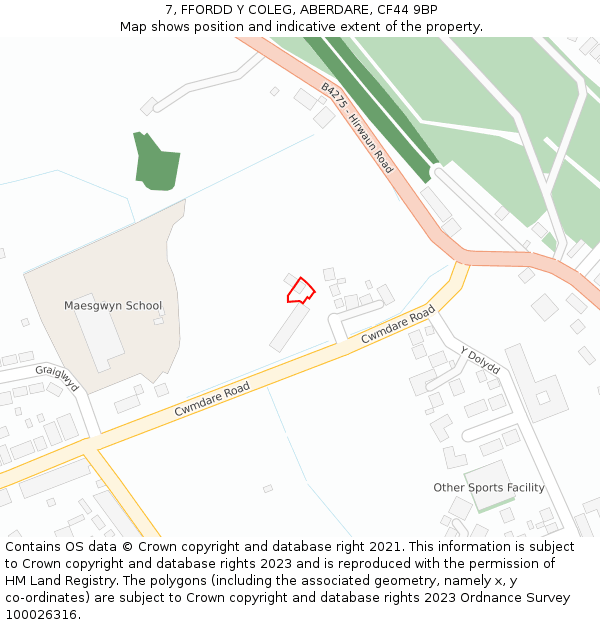 7, FFORDD Y COLEG, ABERDARE, CF44 9BP: Location map and indicative extent of plot