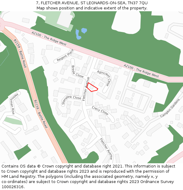 7, FLETCHER AVENUE, ST LEONARDS-ON-SEA, TN37 7QU: Location map and indicative extent of plot