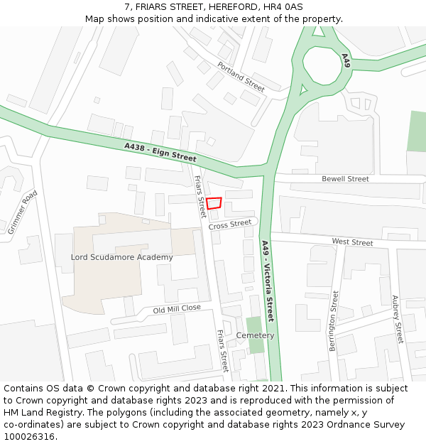 7, FRIARS STREET, HEREFORD, HR4 0AS: Location map and indicative extent of plot