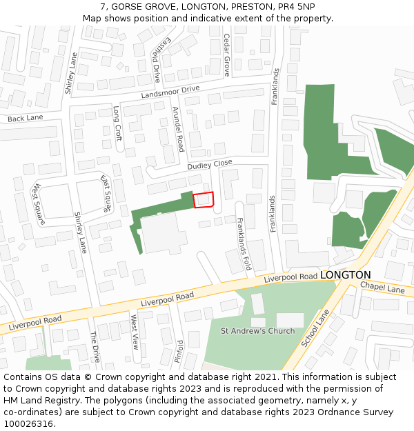 7, GORSE GROVE, LONGTON, PRESTON, PR4 5NP: Location map and indicative extent of plot