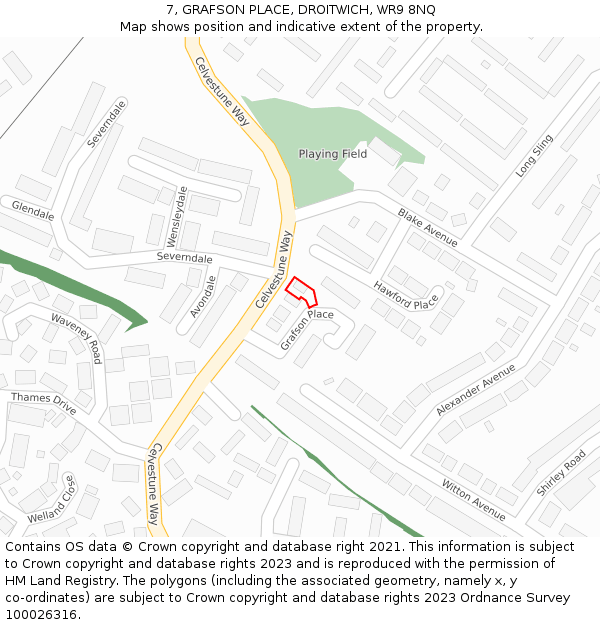 7, GRAFSON PLACE, DROITWICH, WR9 8NQ: Location map and indicative extent of plot