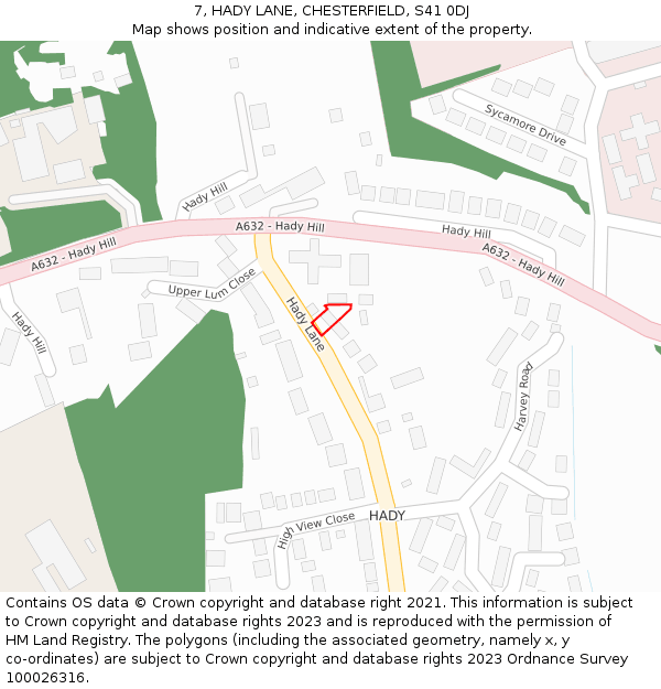 7, HADY LANE, CHESTERFIELD, S41 0DJ: Location map and indicative extent of plot