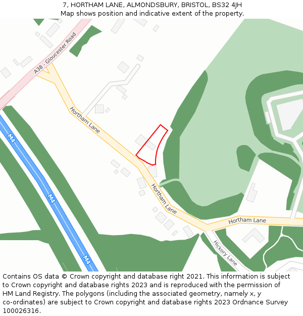 7, HORTHAM LANE, ALMONDSBURY, BRISTOL, BS32 4JH: Location map and indicative extent of plot